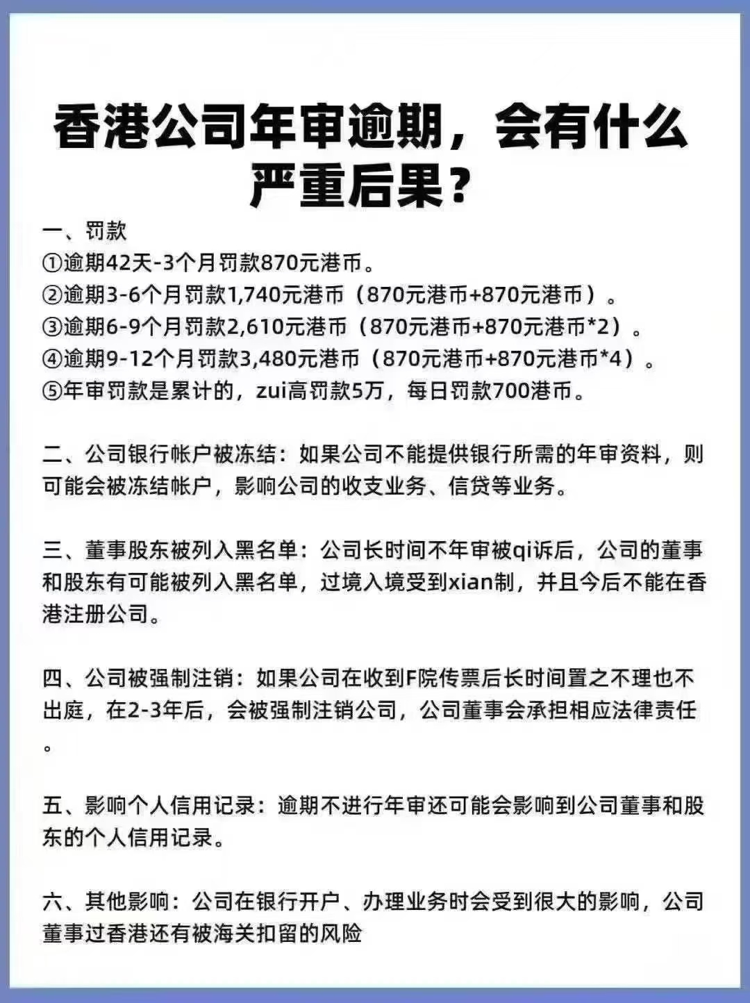 香港公司年审逾期，会有什么后果？